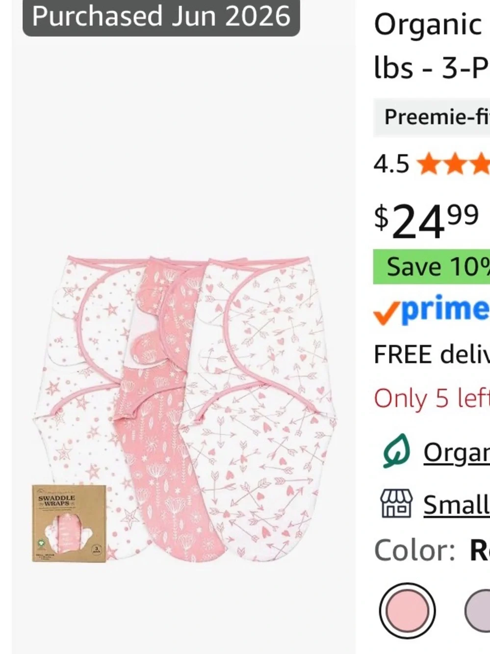 Organic Rose Pink Swaddle Set - 3 Pack